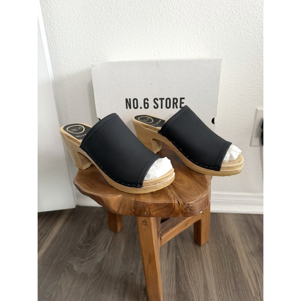 No.6 Daria Clog NEW in Box Black Leather Open Toe Heeled Sandals Sz 8 / 39